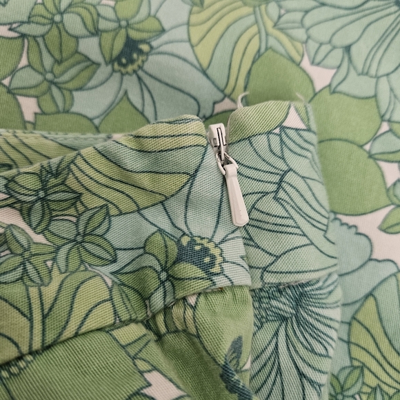 Ann Taylor LOFT Capri Pants Green Blue Floral Mid Rise Zip Cropped Petite 8P - Picture 4 of 7